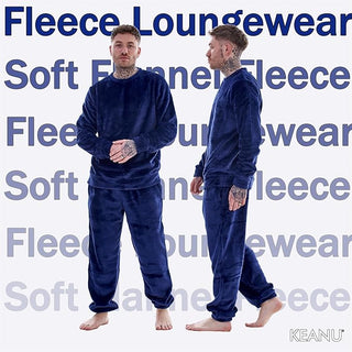 Keanu Mens Fleece Pyjamas - Navy Design - Pullover