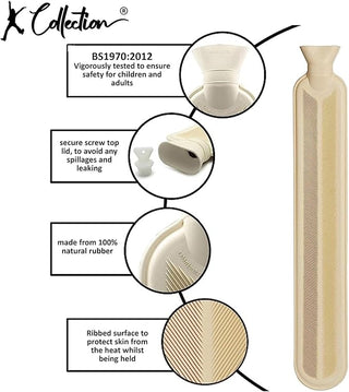 K Collection Extra Long Hot Water Bottle - 72cm Long - 2 L Capacity - Available in different colours