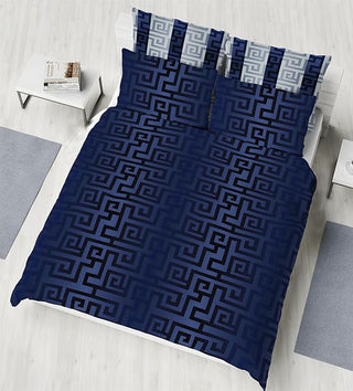 K Collection Athena Reversible Duvet Set - Navy/Silver Design - Double