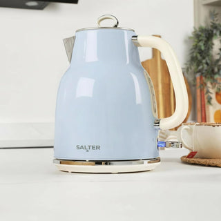 Salter Retro Blue 1.7 L Kettle – 3KW Rapid Boil, 360° Base, Removable Limescale Filter, Cordless, Water Level Window, Blue Indicator Light, Boil Dry Sensor & Auto Shut-Off, Vintage Design