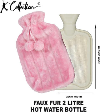 K Collection 2 x Hot Water Bottles With Removable Cover - 2L Capacity - Pink & Plum Design