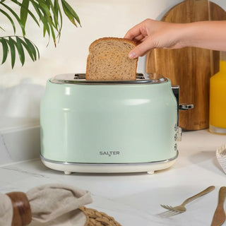 Salter Retro Green 2-Slice Toaster - Wide Slots, 6 Browning Levels, Defrost, Reheat & Cancel, High-Lift Eject, Removable Crumb Tray, Self-Centring, Anti-Jam Function, For Bagels, Vintage Design, 815W (Copy)