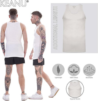Keanu Mens 6 Pack Ribbed Fitted Vest  - White Designs - Cotton Blend