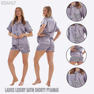 Keanu Ladies Satin Short Pyjamas - Grey Design