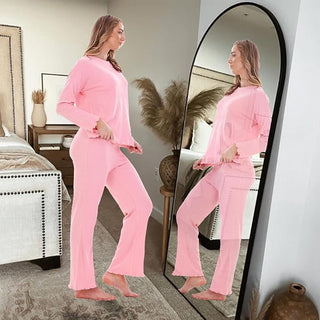 Keanu Ladies Waffle Pyjamas - Pink Design