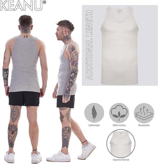 Keanu Mens 6 Pack Ribbed Fitted Vest  - Assorted Greys Designs - Cotton Blend
