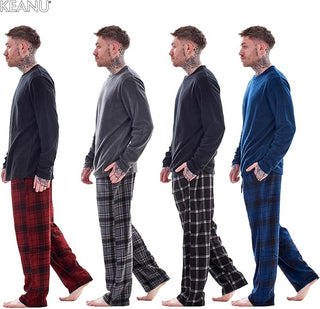 Keanu Mens Microfleece Pyjamas - Charcoal Check Design - Pullover