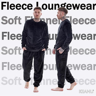 Keanu Mens Fleece Pyjamas - Black Design - Pullover