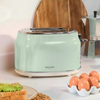 Salter Retro Green 2-Slice Toaster - Wide Slots, 6 Browning Levels, Defrost, Reheat & Cancel, High-Lift Eject, Removable Crumb Tray, Self-Centring, Anti-Jam Function, For Bagels, Vintage Design, 815W (Copy)