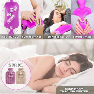 K Collection 2 x Hot Water Bottles With Removable Cover - 2L Capacity - Mink and Purple Design