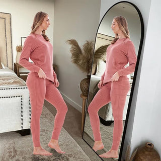 Keanu Ladies Ribbed Pyjamas - Dusky Pink Design