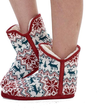 Keanu Ladies Fairisle Boots - Snuggle White Faux Fur Lined Bootie