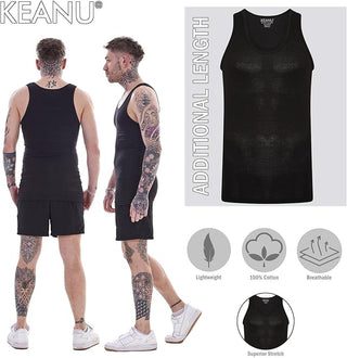 Keanu Mens 6 Pack Ribbed Fitted Vest  - Black Designs - Cotton Blend