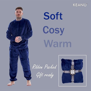 Keanu Mens Fleece Pyjamas - Navy Design - Pullover