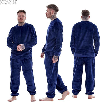 Keanu Mens Fleece Pyjamas - Navy Design - Pullover