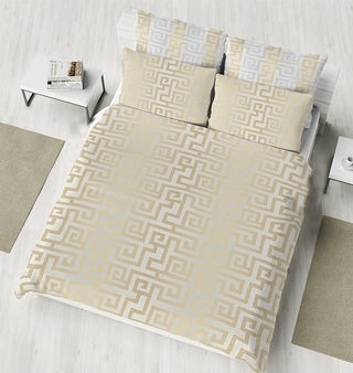 K Collection Athena Reversible Duvet Set - Cream/Gold Design - Double