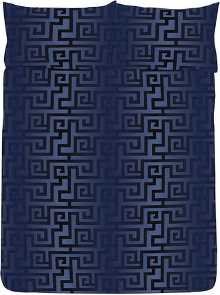 K Collection Athena Reversible Duvet Set - Navy/Silver Design - Double