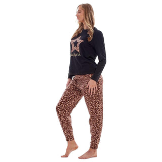 Keanu Ladies Microfleece Pyjamas - Leopard Print Design