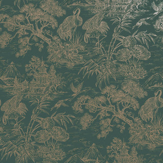 Holden Decor Crane Lagoon Aqua/Gold Wallpaper 13732 – Elegant Crane & Botanical Design – 10m Roll