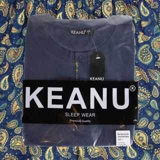 Keanu Mens Henley Short Pyjama - Blue Design - Cotton Blend