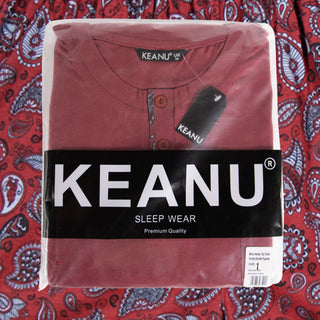 Keanu Mens Henley Short Pyjama - Red Design - Cotton Blend