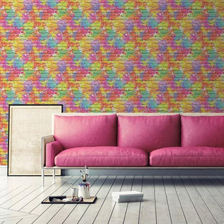 Muriva Camouflage Multi Brick Wallpaper L33505 Urban Industrial Feature Wall