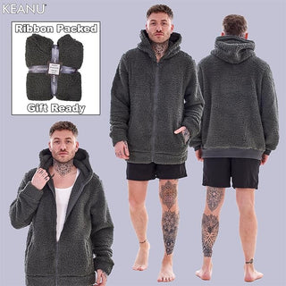 Keanu Mens Zip Up Sherpa Hoodie - Fluffy Fleece Jacket with Full Zip Design - Navy, Charcoal and Black Design