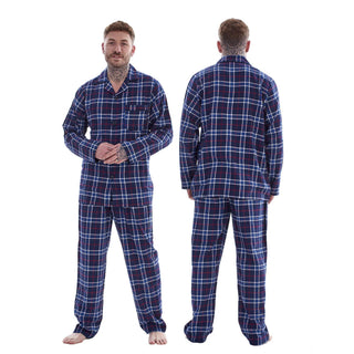 Keanu Mens Brushed Pyjamas Set - Blue/Red Check Design - 100% Cotton