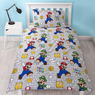 Nintendo Reversible Duvet Set - Mario Level Up Design - Single