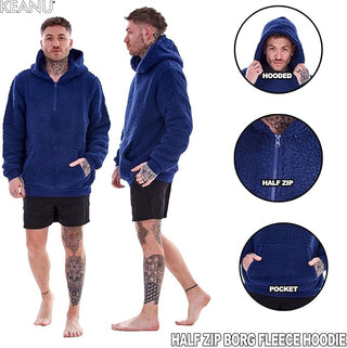 Keanu Mens Half Zip Up Sherpa Hoodie - Fluffy Fleece Jacket - Navy, Charcoal and Black Design