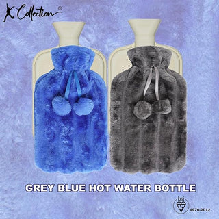 K Collection 2 x Hot Water Bottles With Removable Cover - 2L Capacity - Grey and Blue Design