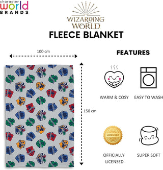 Harry Potter Fleece Throw Blanket - Crests Design - 100% Polyester - 100 x 150cm