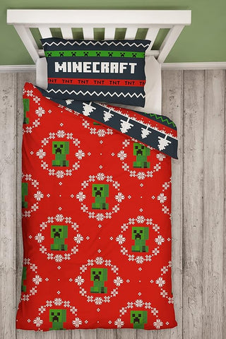 Minecraft Reversible Duvet Set - Christmas Pixels Design - Single