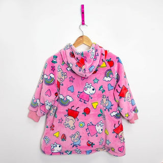 Peppa Pig and Friends Design Oversized Wearable Hooded Fleece Super Warm and Cosy Perfect For Smaller Kids Age 3-6 Years Pink