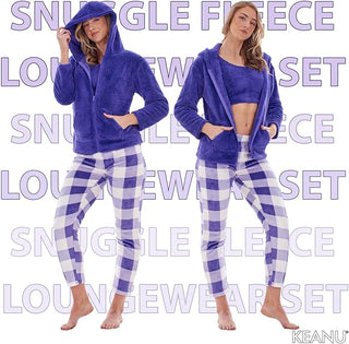 Keanu Ladies 3 Piece Fleece Pyjamas - Violet Check Design