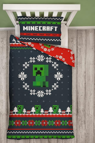 Minecraft Reversible Duvet Set - Christmas Pixels Design - Single