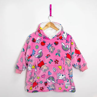 Peppa Pig and Friends Design Oversized Wearable Hooded Fleece Super Warm and Cosy Perfect For Smaller Kids Age 3-6 Years Pink