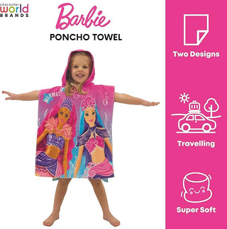 Barbie Hooded Towel Poncho - Barbie Marmeid Design - 100% Cotton - 115 x 50 cm