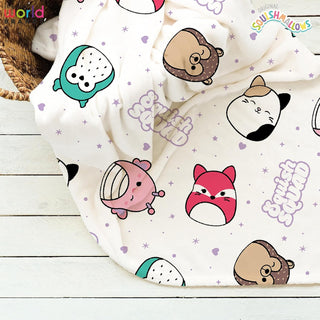 Squishmallows Official Fleece Throw Blanket Super Soft Warm White Throw, Bright Design Perfect For Home, Bedroom, Sleepovers & Camping Cam Cat Fifi Fox Hans Hedgehog Size 100 x 150cm