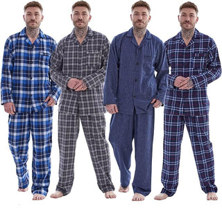 Keanu Mens Brushed Pyjamas Set - Blue/Red Check Design - 100% Cotton