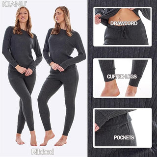 Keanu Ladies Ribbed Pyjamas - Charcoal Design