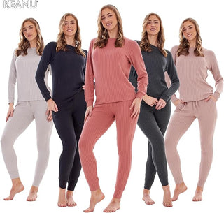 Keanu Ladies Ribbed Pyjamas - Black Design