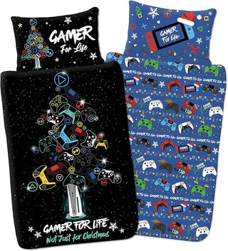 Gamer Reversible Duvet Set - Gamer For Life Christmas Design - Single