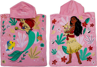 Disney Princess Hooded Towel Poncho - Ariel And Moana Duo Design - 100% Cotton - 115 x 50 cm