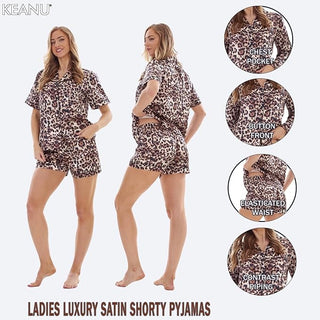 Keanu Ladies Satin Short Pyjamas - Leopard Print Design