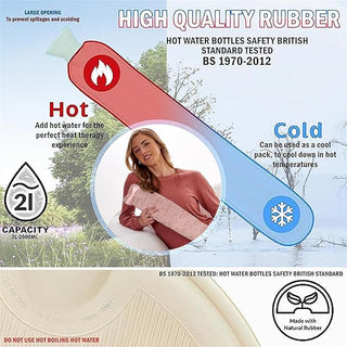 K Collection Extra Long Hot Water Bottle - 72cm Long - 2 L Capacity - Available in different colours