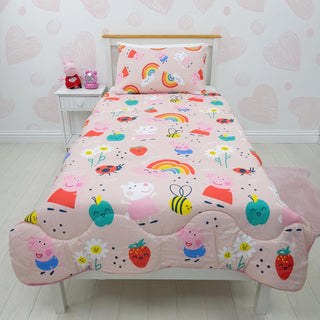 Peppa Pig Single Bed Coverless Duvet Bedding Reversible Coverless Quilt and Pillowcase Washable Duvet 4.5 Tog
