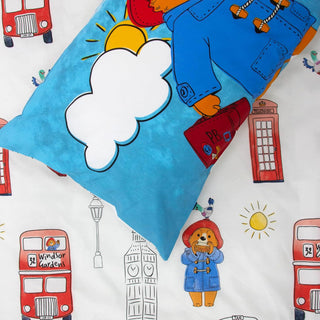 Paddington Bear Single Duvet Cover Set 2 Sided Reversible Station Design Matching Pillowcase Single Bed Set White and Blue, Polycotton