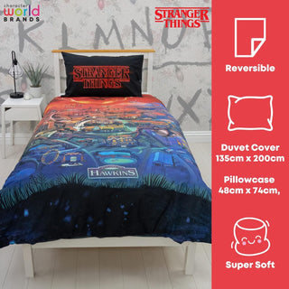 Stranger Things Reversible Duvet Set - Hawkins Town Map Design - Single and Double