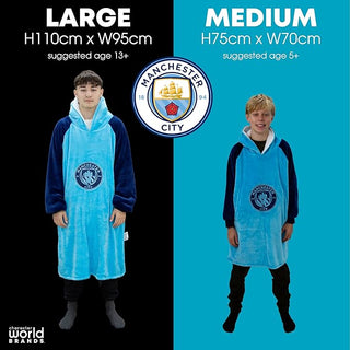 Manchester City FC Design Oversized Hooded Wearable Fleece Blanket Super Warm and Cosy Premium Sherpa Lined Perfect For Man City Fans